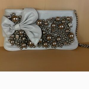 Betsy Johnson Leather Clutch Wristlet Cream